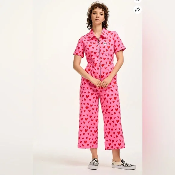Lucy & Yak Pink and Red Heart Jumpsuit — 20 UK/16 US - Picture 1 of 8